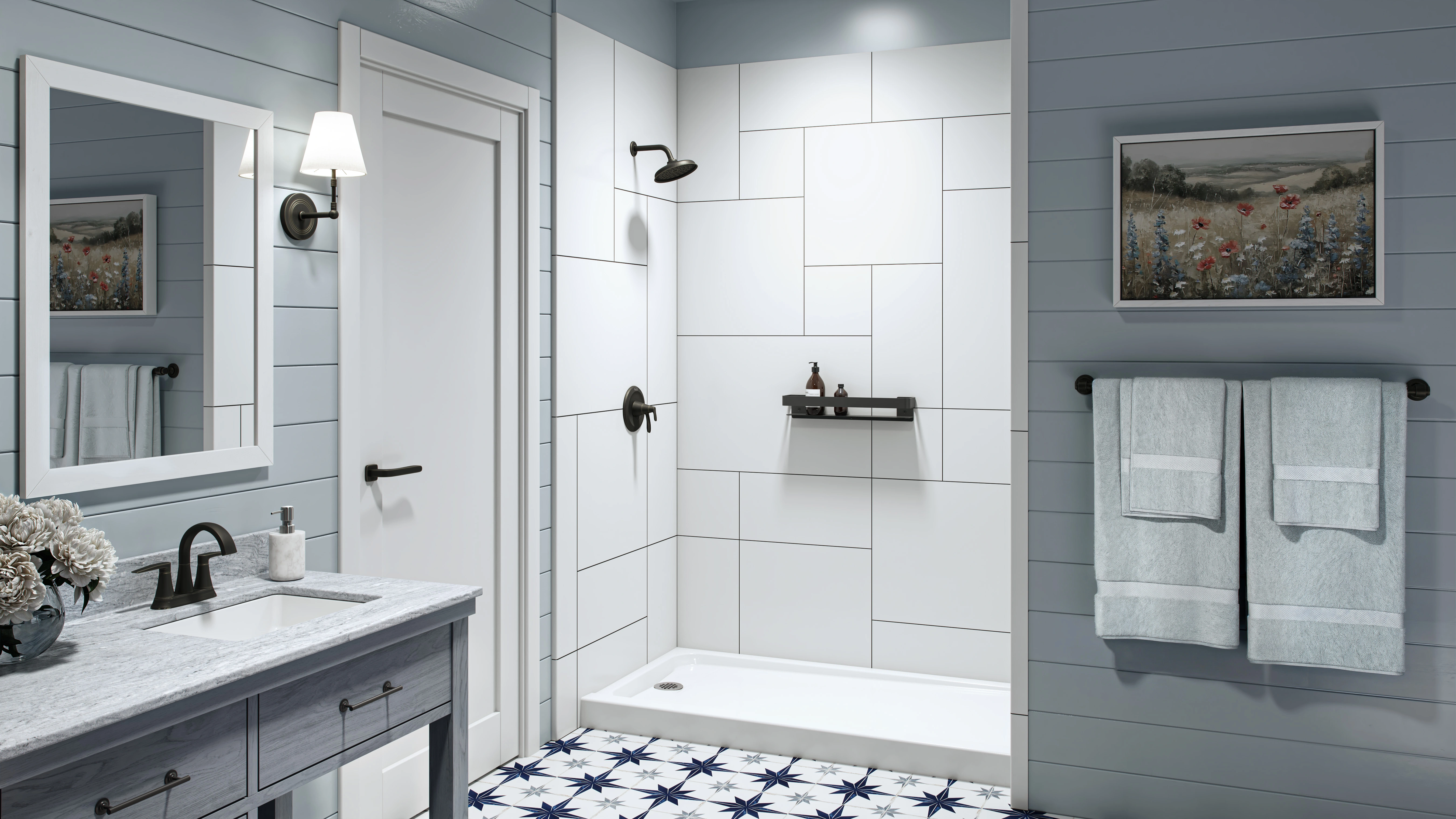 Beautiful tile shower with rainfall showerhead – Bath-to-shower conversion Mississauga