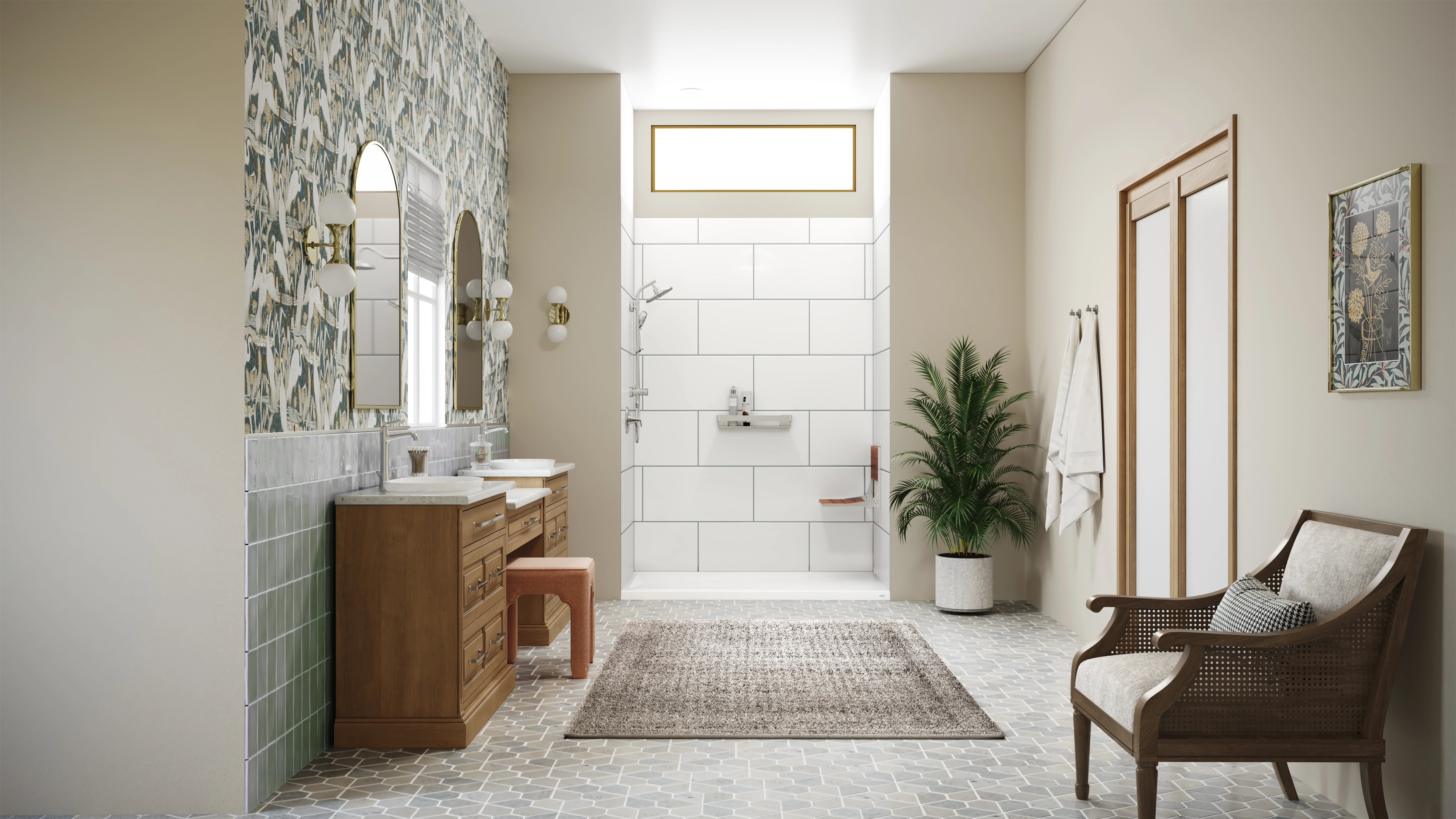 One-day shower remodel featuring luxury wall panels and built-in bench – Milton