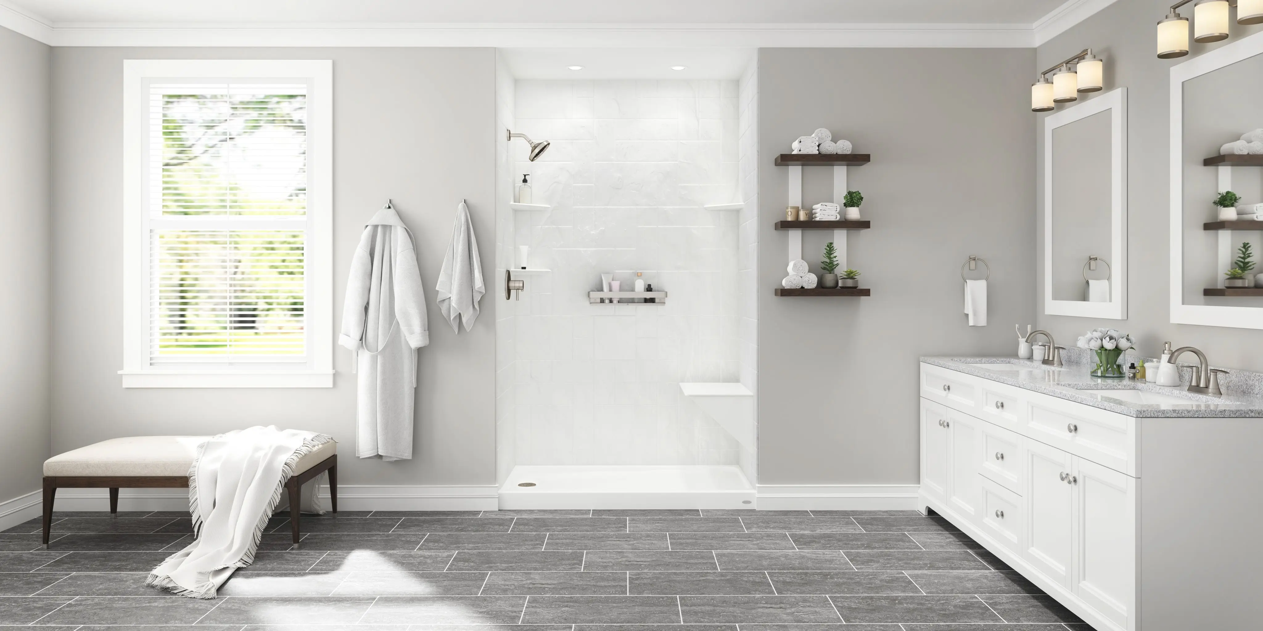 Low-threshold shower conversion with beautiful white tile – Hamilton bath remodel